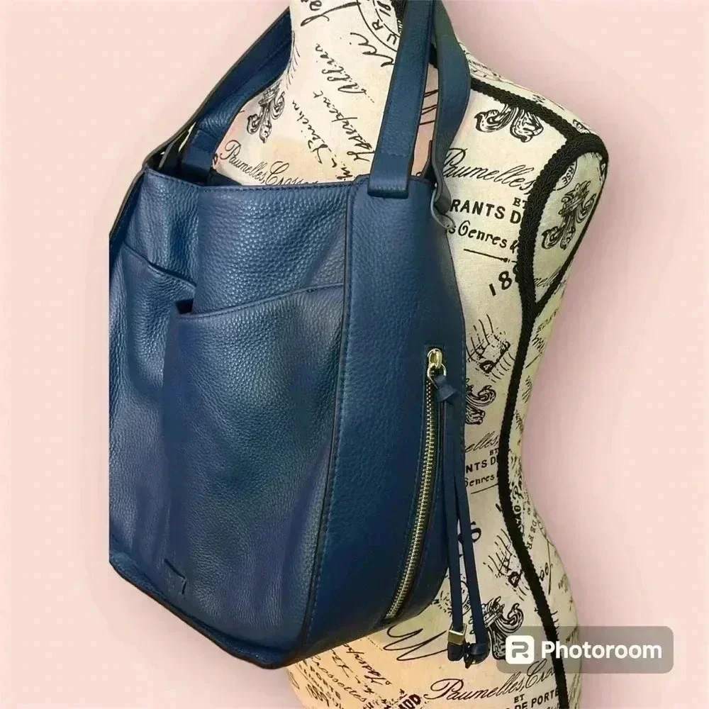 Vince Camuto Deep Blue Pebbled Leather Hobo Bag